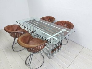【引取り限定】Lloyd`s Antiques ロイズ アンティークス イタリア ヴィンテージ ガラス ダイニングテーブル W184cm 食卓テーブル モダン 