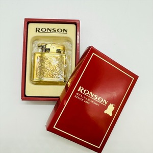 RONSON ロンソン ライター 火花確認〇 ゴールドカラー 唐草模様 箱有 コレクション アンティーク 保管品 中古品 喫煙グッズ たばこ 2481