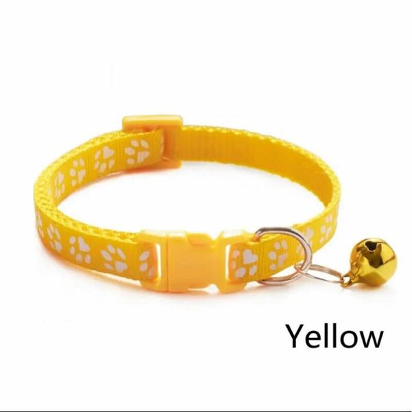 首輪 犬 猫 ペット ナイロン製 調節可能 肉球柄 肉球 黄色