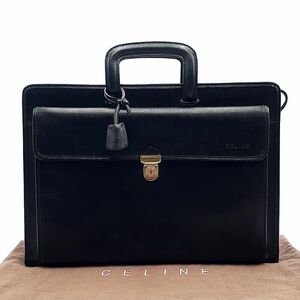 ◆美品◆ セリーヌ CELINE ビジネスバッグ ブリーフケース 書類カバン ハンドバッグ 鞄 レザー 本革 黒 ブラック系 メンズ 01-24010101-M