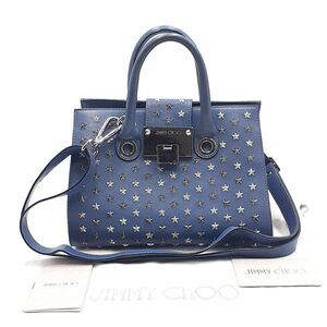 ◆良品◆ ジミーチュウ JIMMY CHOO ハンドバッグ ショルダーバッグ 鞄 2WAY 星 スター スタッズ レザー S金具 保存袋 紺系 01-23123102-Y