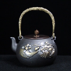 新品★ 茶道 茶器 工芸品 鉄瓶 やかん 手彫り 彫刻 鉄壺 鉄やかん 鉄分補給 未塗装 南部鉄器 