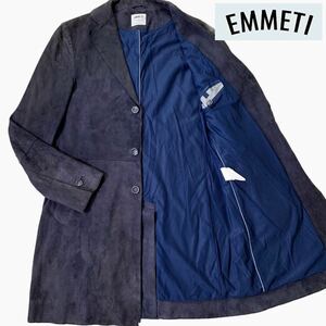 極美品/希少 ネイビー/高級 レザー●EMMETI スエード チェスター コート エンメティ メンズ ビジネス ロンハーマン取扱 イタリア ブランド