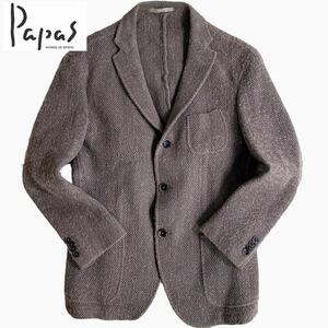 極美品/2XL/PAOLONI●Papas plus 別注 ヴィンテージ加工 テーラードジャケット メンズ ビジネス 54 ブレザー パパス グレー 高級ブランド