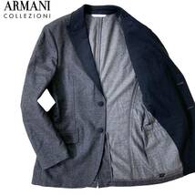 Lサイズ相当●ARMANI COLLEZIONI アンコン テーラードジャケット タキシード 2B グレー 高級 メンズ ビジネス アルマーニ 切替 ブレザー_画像1