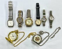 【J14710】ALLジャンク扱い、懐中時計 腕時計 8点！ALBA CASIO CITIZEN SEIKO他、メンズ レディース クオーツ 手巻き混在 不動品扱い_画像1