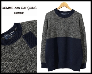 送料無 使用感少 美品 COMME des GARCONS HOMME コムデギャルソンオム AD2018 18AW ミックス ウール ニット 異素材 ドッキング セーター M