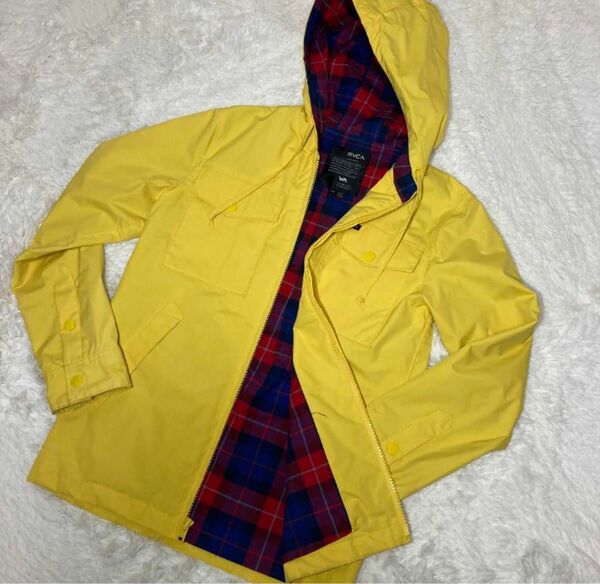 RVCA ジャケット パーカー 黄色 イエロー XS 春ジャケット　原色 トレッキング ハイキング 登山　アウトドア チェック