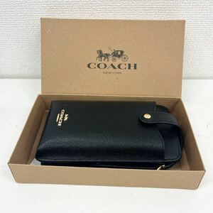 COACH コーチ スマホショルダー ノース サウス フォーン クロスボディ ブラック 財布 ファスナー ウォレット レザー 黒 