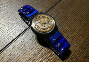 使用済 中古 Swatch/スウォッチ Automatic MAPPAMONDO SAN101 自動巻き腕時計/ブルー系/1993年/ヴィンテージ/ベルト交換済 実働品