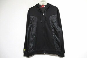 z11435:ホツレ有 US古着 PUMA×FERRARI（プーマ×フェラーリ）フード付きフルジップフリースパーカー/黒/US L