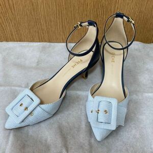 1.6 ten thousand * beautiful goods *pishe Abahouse pumps sandals low heel strap buckle sax blue navy stripe 37 / 24cm rank 