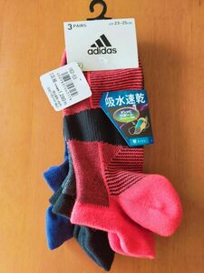 新品 未使用 23～25cm adidas ソックス アディダス 靴下3足組 定価1408円 ショートソックス アディダス靴下