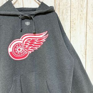 NHL Detroit Redwings デトロイト・レッドウィングス プリント スウェット パーカー M USA古着 アメリカ古着