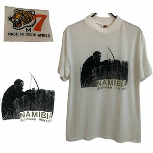 VINTAGE ヴィンテージ NAMIBIA BUSHMAN HUNTING プリントTシャツ MADE IN SOUTH AFRICA 南アフリカ製 ポリTシャツ ホワイト M アーカイブ