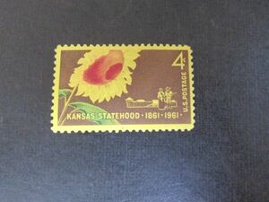 ⑥　植物・草花　　アメリカ；向日葵；カンサス100年　1種完　1961