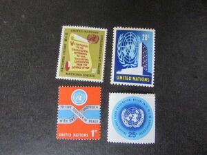 国連①　普通切手；国連マーク他　4種完　1965