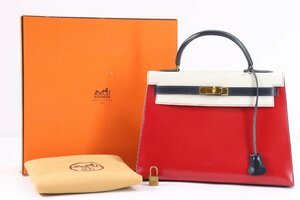 HERMES エルメス ケリー32 トリコロール 〇S刻印 1989年製造 外縫い ハンドバッグ 手持ち 鞄 レディース カナデ クローシュ 箱有 1234-HA