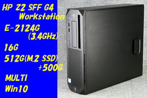 O●HP●Z2 SFF G4●Workstation●Xeon E-2124G(3.4GHz)/16G/512G(M.2 SSD)+500G/MULTI/Win10●2