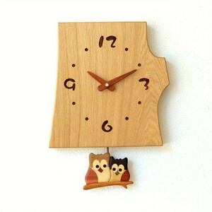 振り子時計 壁掛け おしゃれ 木製 日本製 手作り 天然木 無垢材 ふくろう かわいい 木の振り子時計 フクロウNA