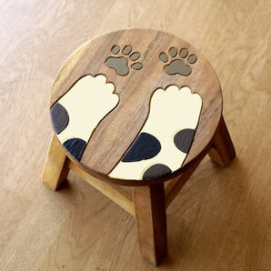 スツール 木製 子供 椅子 おしゃれ 猫 肉球 ミニスツール 小さい ウッドスツール 丸椅子 かわいい 子供イス キャットハンズの画像1