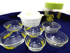 昭和レトロ ◆ PYREX/パイレックス◆ 鍋 小鉢 容器入れ ひまわり 向日葵 まとめ売り キッチン用品 食卓