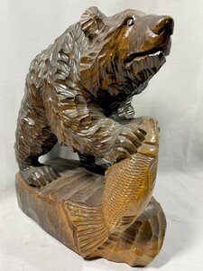 伝統工芸 クマの木彫り 全長約33cm ｜置物 オブジェ 熊 動物 ◇管理番号：3
