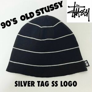 【超美品 状態良好】①NY直営店購入 90’s OLD STUSSY オールドステューシー シャネルロゴ製品タグ ビーニー ブラック フリーサイズ