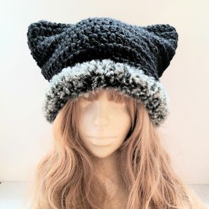 猫耳帽子 クロシェハット ビーニー 猫 ニット帽 y2k 地雷系 サブカル系 y2kファッション 原宿系 グランジファッション 