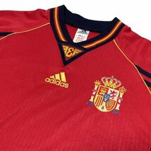 adidas サッカー スペイン代表 1998年 レプリカ ジャージ ES:L レッド系/ネイビー系 MADE IN PORTUGAL 中古 USED品_画像4