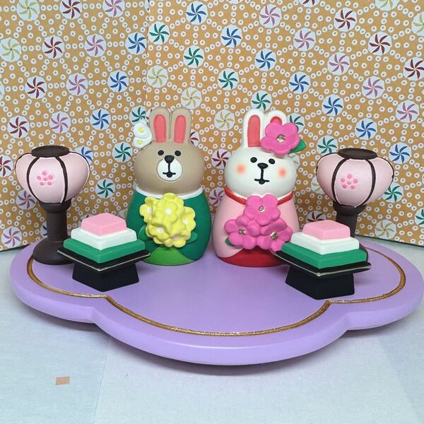 デコレ コンコンブル 雲型台座紫&野の花雛うさぎ&ぼんぼり茶&菱餅 送料無料 3個割5%OFF
