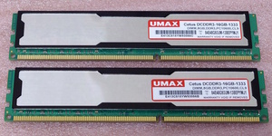 ∠UMAX Cetus DCDDR3-16GB-1333 - PC3-10600/DDR3-1333 240Pin DDR3 UDIMM 16GB(8GB x2) 動作品