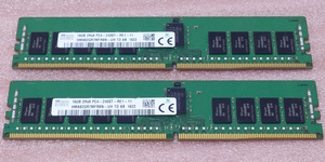 ∠SK hynix HMA82GR7MFR8N-UH 2枚セット - PC4-19200/DDR4-2400/PC4-2400T ECC REG/Registered 288Pin DDR4 RDIMM 32GB(16GB x2) 動作品