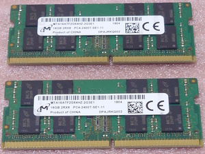 ◆Miron MTA16ATF2G64HZ-2G3E1 2枚セット - PC4-19200/DDR4-2400/PC4-2400T 260Pin DDR4 S.O.DIMM 32GB(16GB x2) 動作品