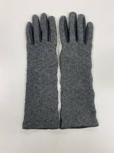 [ beautiful goods ] Italy made temi Club lady's leather long glove gray series leather gloves size 7 half cashmere lining DEMI CLUB