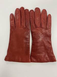 【ユーズド】イタリア　セルモネータ　レディース　レザーグローブ　赤　革手袋　サイズ7 カシミア裏地　SERMONETA GLOVES