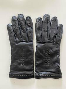 [ beautiful goods ] Italy made Orobianco lady's leather glove black leather gloves size 7 half wool lining Orobianco