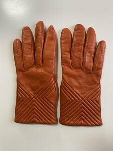 [ beautiful goods ] Italy Max Mara lady's leather glove orange series leather gloves size M wool lining Max Mara