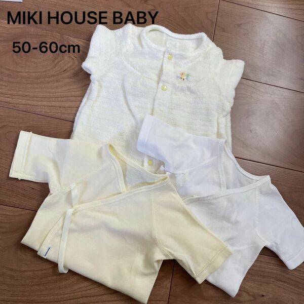 MIKI HOUSE BABY 短肌着2枚+無撚糸ツーウェイオール　50-60