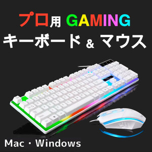 キーボード マウス セット ゲーミング LED バックライト 7色 usb プログラミング Dota ホワイト