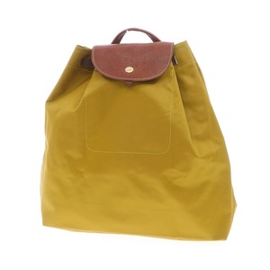 【中古】ロンシャン Longchamp ナイロン バックパック・リュック マスタードイエローxブラウン【W33xH36xD11.5】[APD]