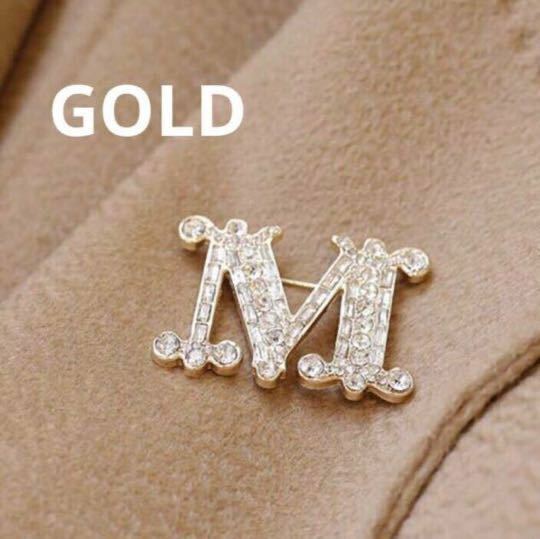 イニシャルブローチ　M ゴールド　スーツ　フォーマル　コート　セーター　プレゼント　レディース　メンズ