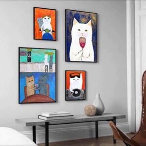 カフェ猫 ネコ好き アートポスター レトロ 可愛いインテリア雑貨 模様替え リビング 玄関 トイレ ディスプレイ こどもへやの画像2