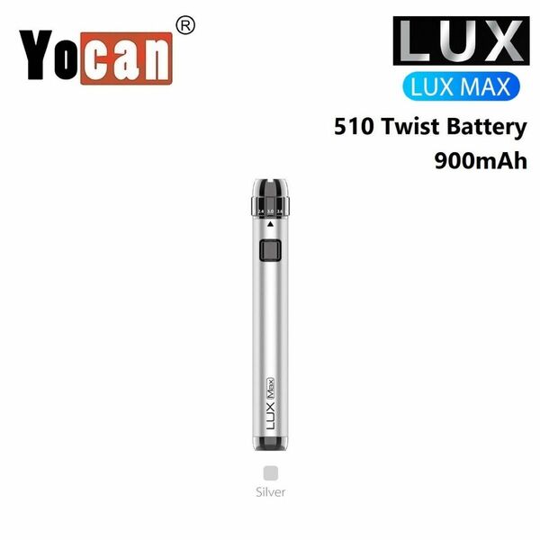 Yocan LUX MAX 900mAh 510 ヴェポライザー ツイストバッテリー 電子タバコ CBD CBN CBG シルバー