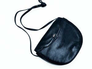 HANAE MORI ハナエモリ レザー ポシェット ショルダー バッグ 黒 ■■ ☆ eab8 レディース