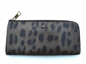 ネコポスOK FURLA フルラ アニマル柄 長 財布 ブラウン ■■ ☆ eac4 レディース