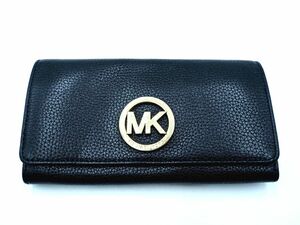 MICHAEL KORS マイケルコース 32F2GFTE3L フラップ プレート 長 財布 黒 ■■ ☆ eac4 レディース