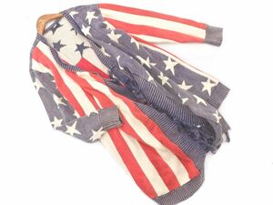 RCWB Rodeo Crowns wide ball America national flag star article flag fringe cardigan sizeF/ white x navy blue x red *# * eab1 lady's 