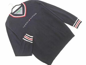 TOMMY HILFIGER トミーヒルフィガー GOLF Vネック ロゴ 刺繍 ニット セーター sizeLL/紺 ◇■ ☆ eab6 メンズ