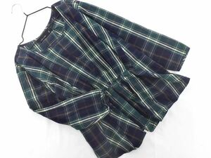  cat pohs OK As Know As check blouse shirt sizeF/ navy blue x green *# * eab8 lady's 